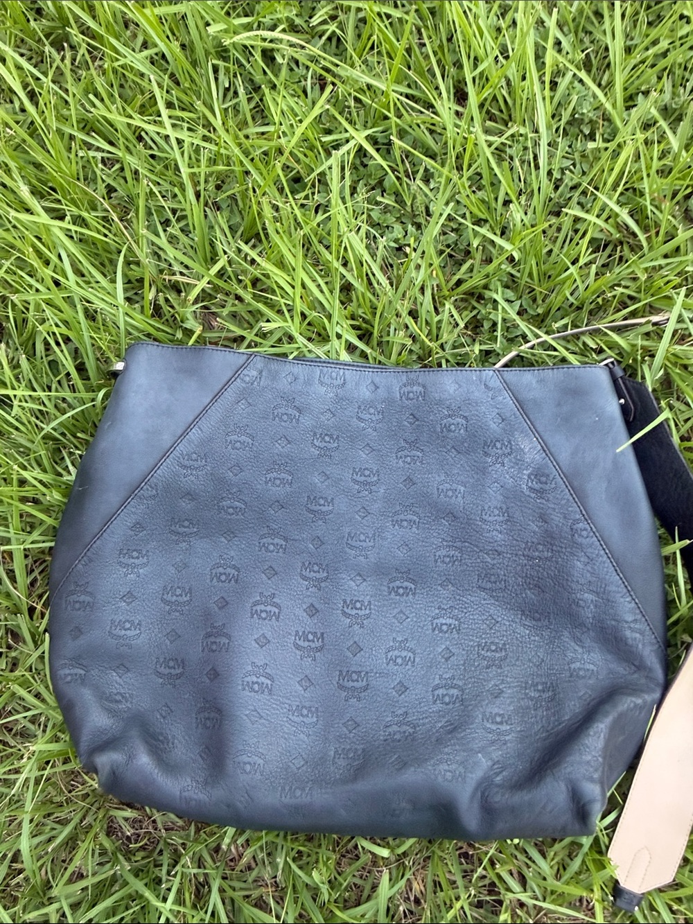 MCM Black Embossed Leather Shoulder Bag with Tan Trim - Picture 8 of 9